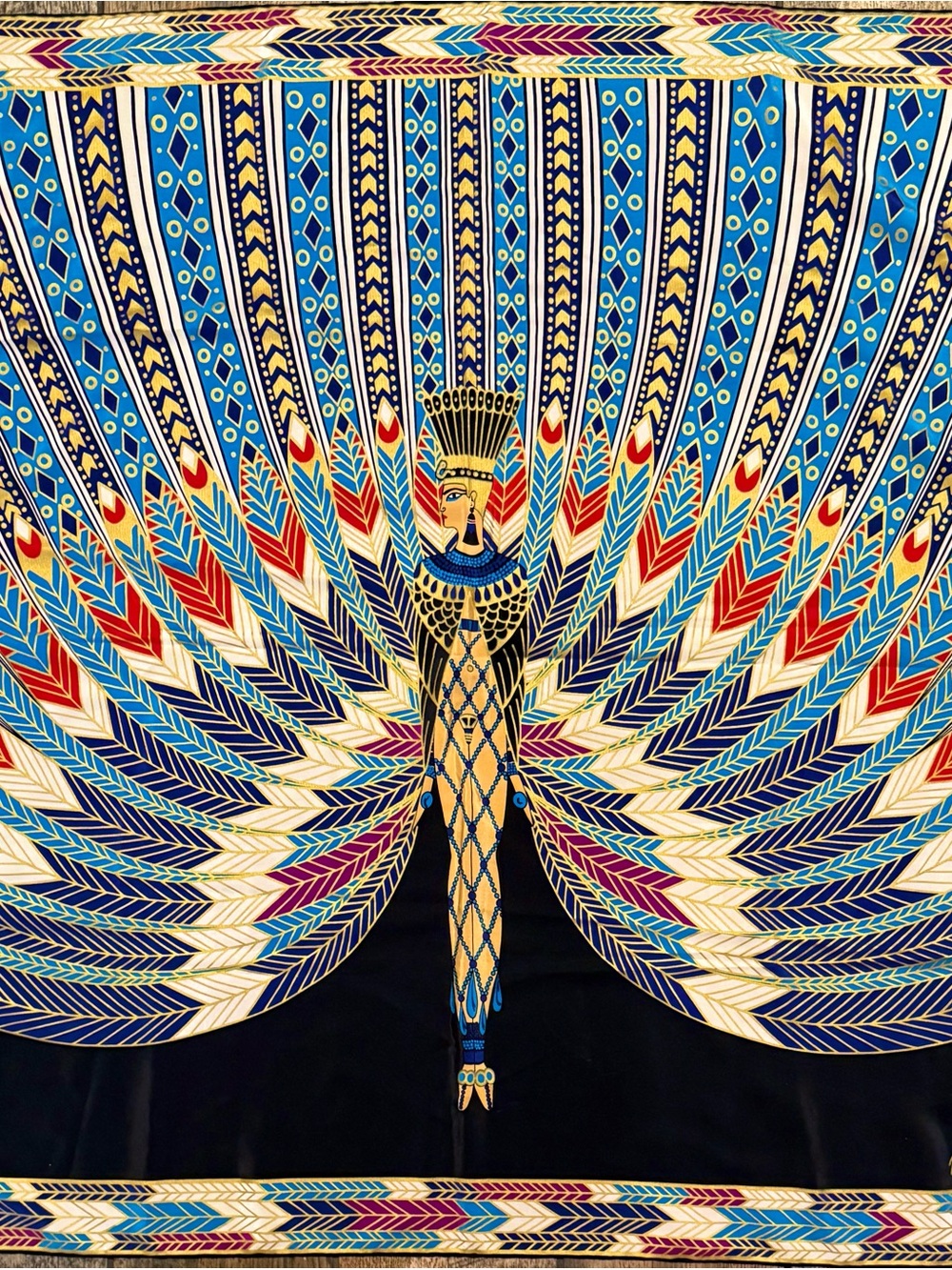 Vintage Erté Nile Silk Scarf Egyptian Revival Art Deco Goddess Signed 37” Square